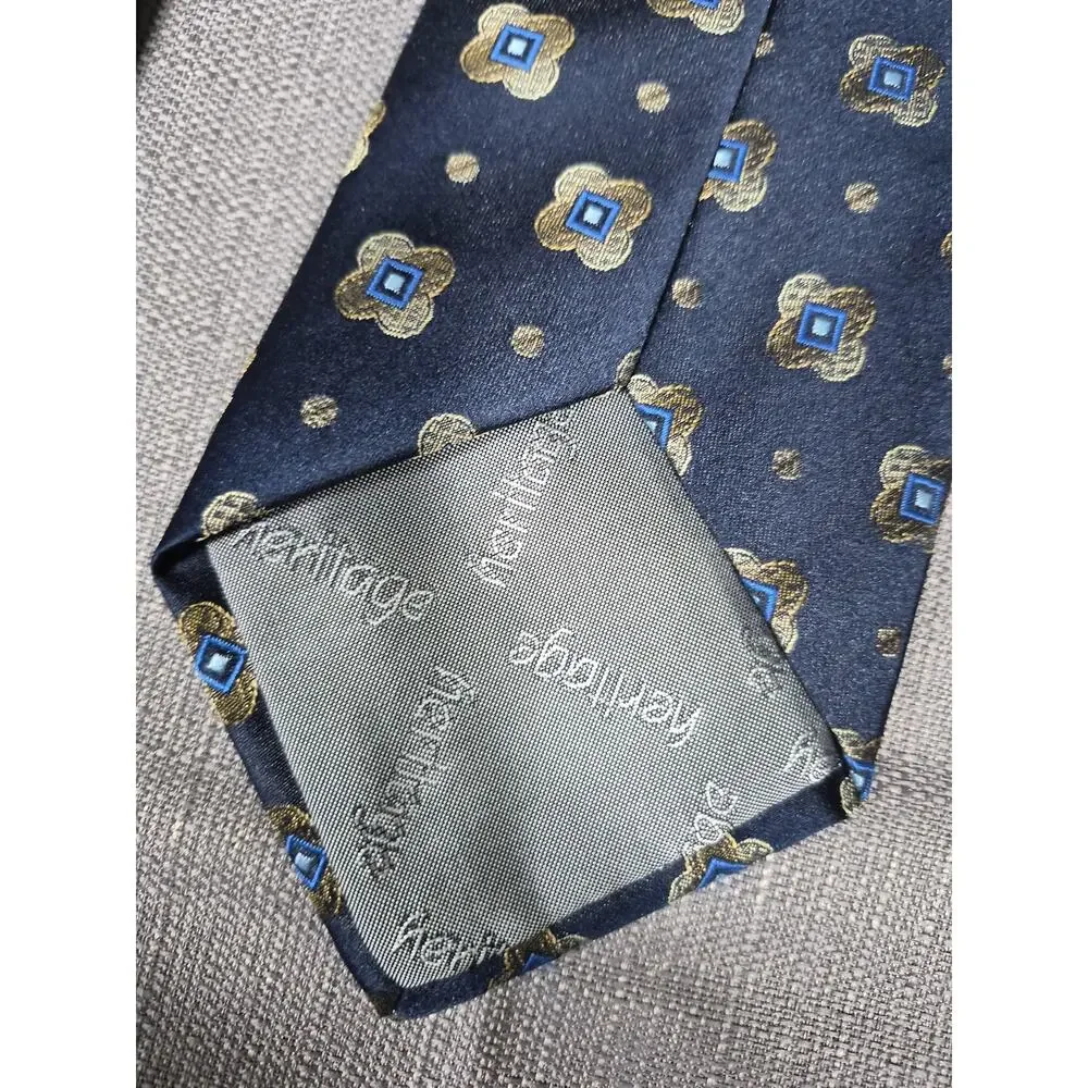 Heritage Tie Mens Blue Geometric Medallion Classic Necktie Made In Gt Britain